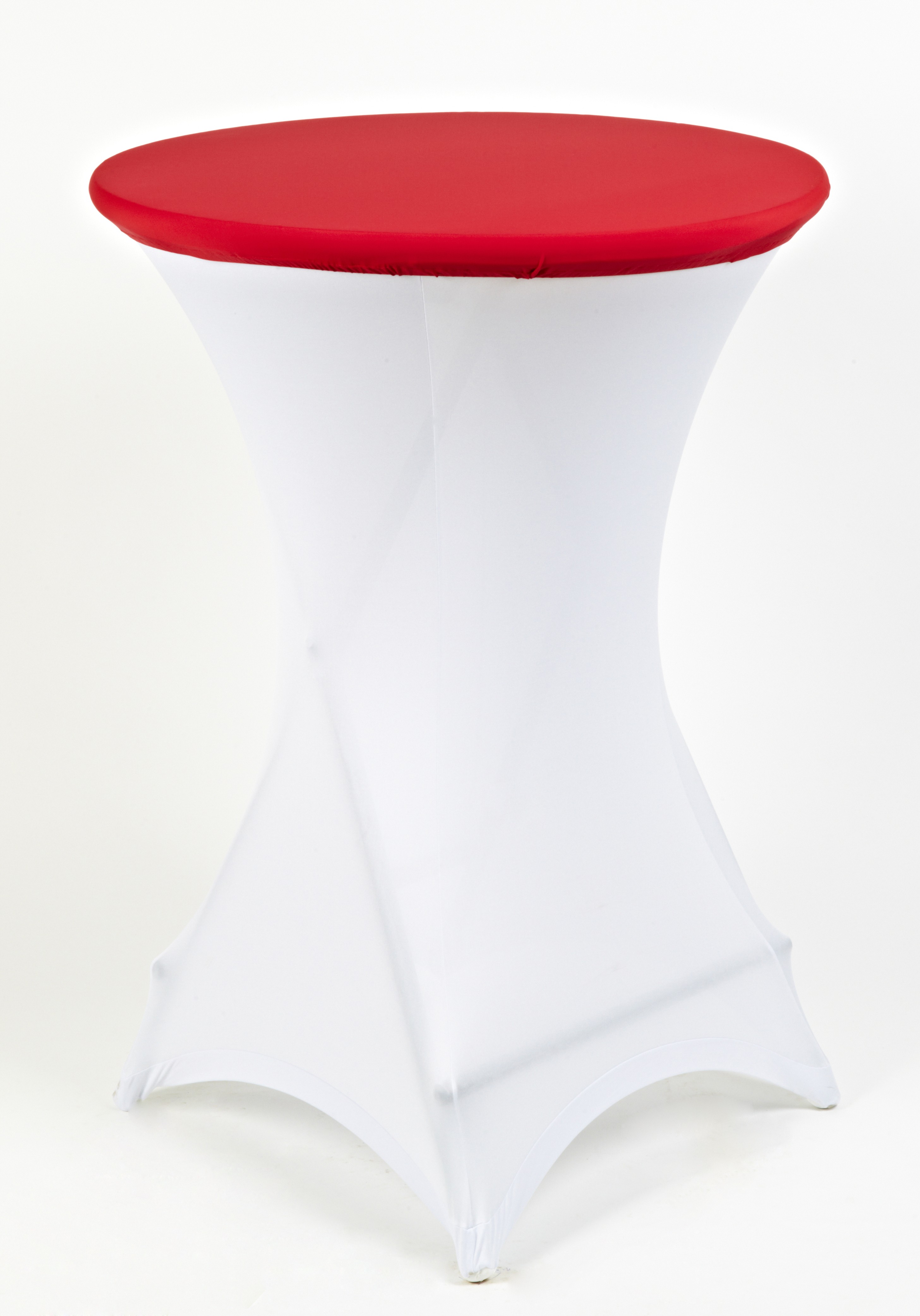 WEISSE SPANDEX TISCHHUSSE MIT ROTEM OBERTEIL 