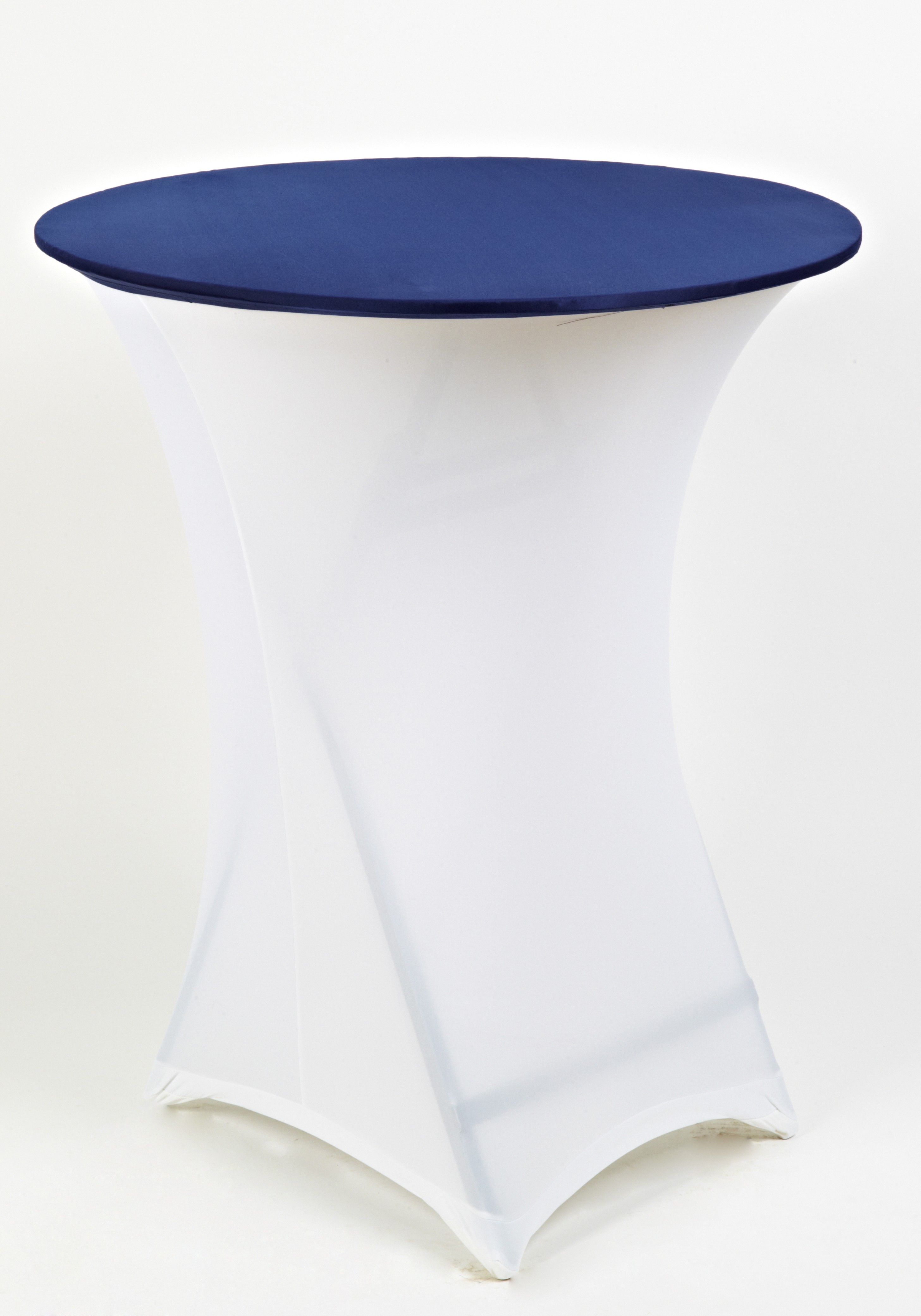 WEISSE SPANDEX TISCHHUSSE MIT DUNKELBLAUEM OBERTEIL 