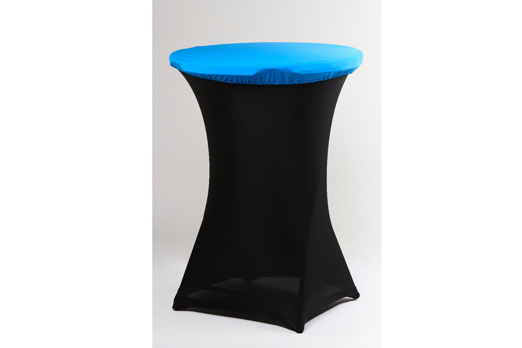 SCHWARZE SPANDEX TISCHHUSSE MIT DELL-BLAUEM OBERTEIL 