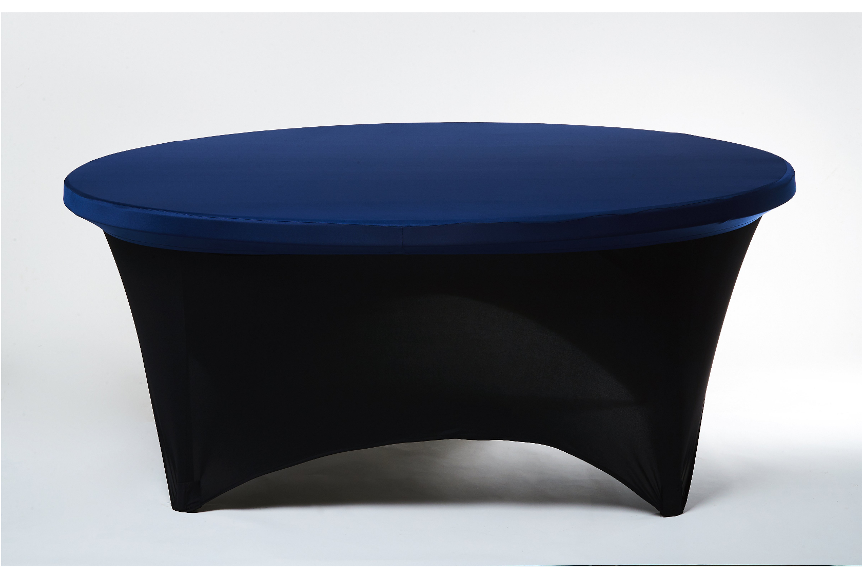 SCHWARZE SPANDEX RUNDTISCHHUSSE MIT DUNKELBLAUEM OBERTEIL 