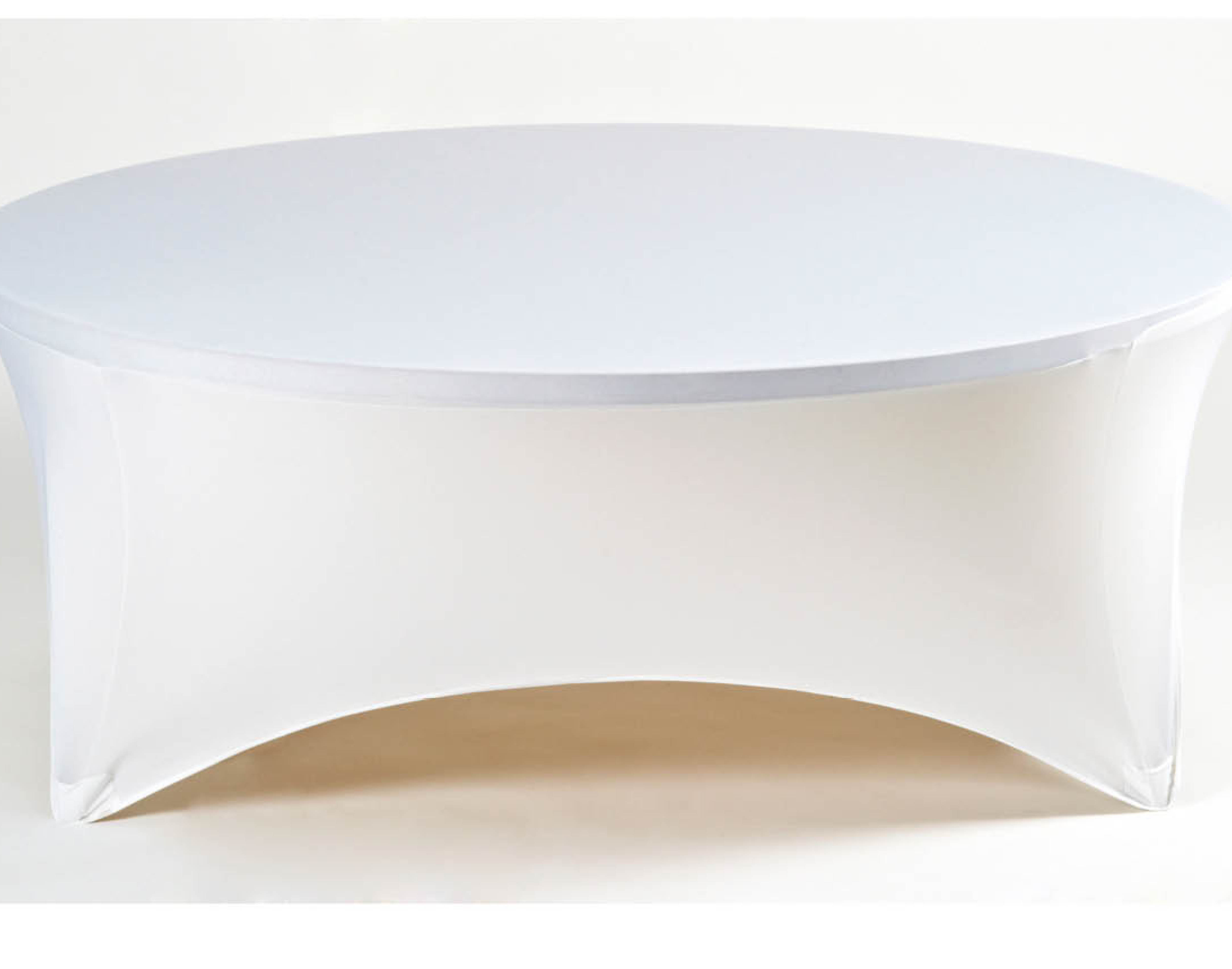 WEISSE RUNDTISCHHUSSE AUS SPANDEX